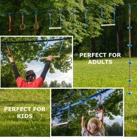 Ninja Warrior Obstacle Course for Kids 50' Slackline Kit, Jungle Gym Monkey Bars Kit for Kids and Adults, Kids Outdoor Play Equipment, Warrior Training Equipment, Playground Set for Backyard
