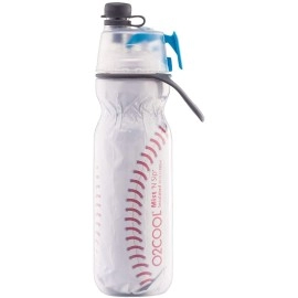 O2COOL Mist 'N Sip Misting Water Bottle 2-in-1 Mist And Sip Function With No Leak Pull Top Spout (Baseball)