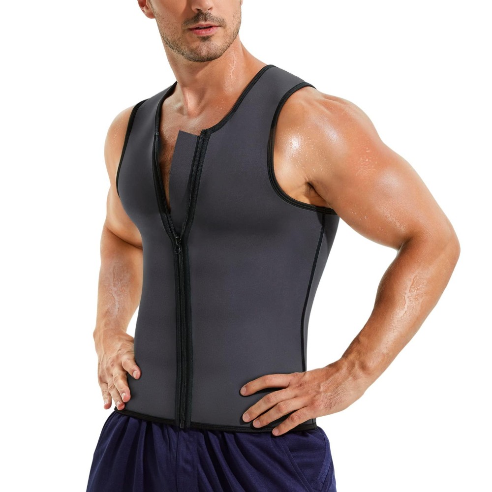 Men Waist Trainer Vest For Weightloss Hot Neoprene Corset Body Shaper Zipper Sauna Tank Top Workout Shirt (4Xl, Gray Neoprene Slimming Vest)