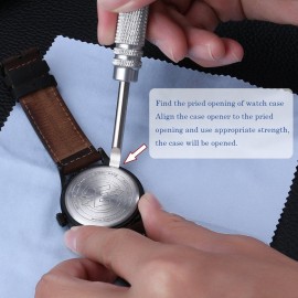 NICERIO Metal Watch Back Cover Opener Watch Repair Tool Battery Removal Pry Lever with Eyeglasses Cloth