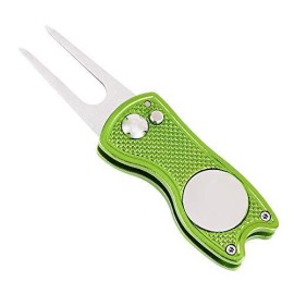 Mile High Life All Metal Foldable Golf Divot Tool with Pop-up Button & Magnetic Ball Marker (Lime Green Fish)