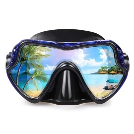 Snorkel Diving Mask, Professional Snorkeling Mask Gear, Ultra Clear Lens With Wide View Tempered Glass Goggles,Anti Leakage Scuba Mask, Silicone Swimming Goggles Mask For Adults, 3 Color (A-Blue)