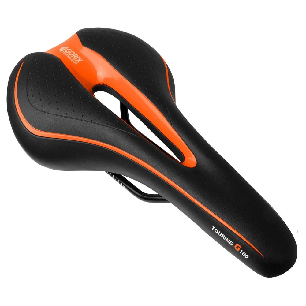 Gorix Bike Saddle Seat Comfortable Cushion With Rail Mountain Road Bicycle For Men And Women (Gx-C19) (Black?Orange)