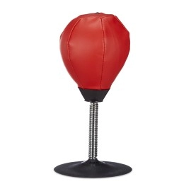 Relaxdays Tabletop Punching Ball, Office Boxing Bag Stand, Mini Punching Bag, Red, Anti Frustration, Red-Black 35 X 18 X 18 Cm, Red-Black