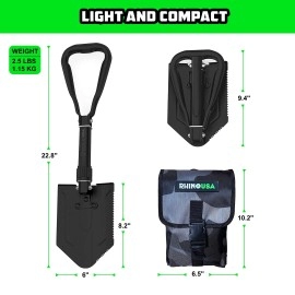 RHINO USA Folding Survival Shovel w/Pick - Heavy Duty Carbon Steel Military Style Entrenching Tool for Off Road, Camping, Gardening, Beach, Digging Dirt, Sand, Mud & Snow.