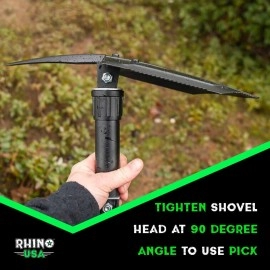 RHINO USA Folding Survival Shovel w/Pick - Heavy Duty Carbon Steel Military Style Entrenching Tool for Off Road, Camping, Gardening, Beach, Digging Dirt, Sand, Mud & Snow.