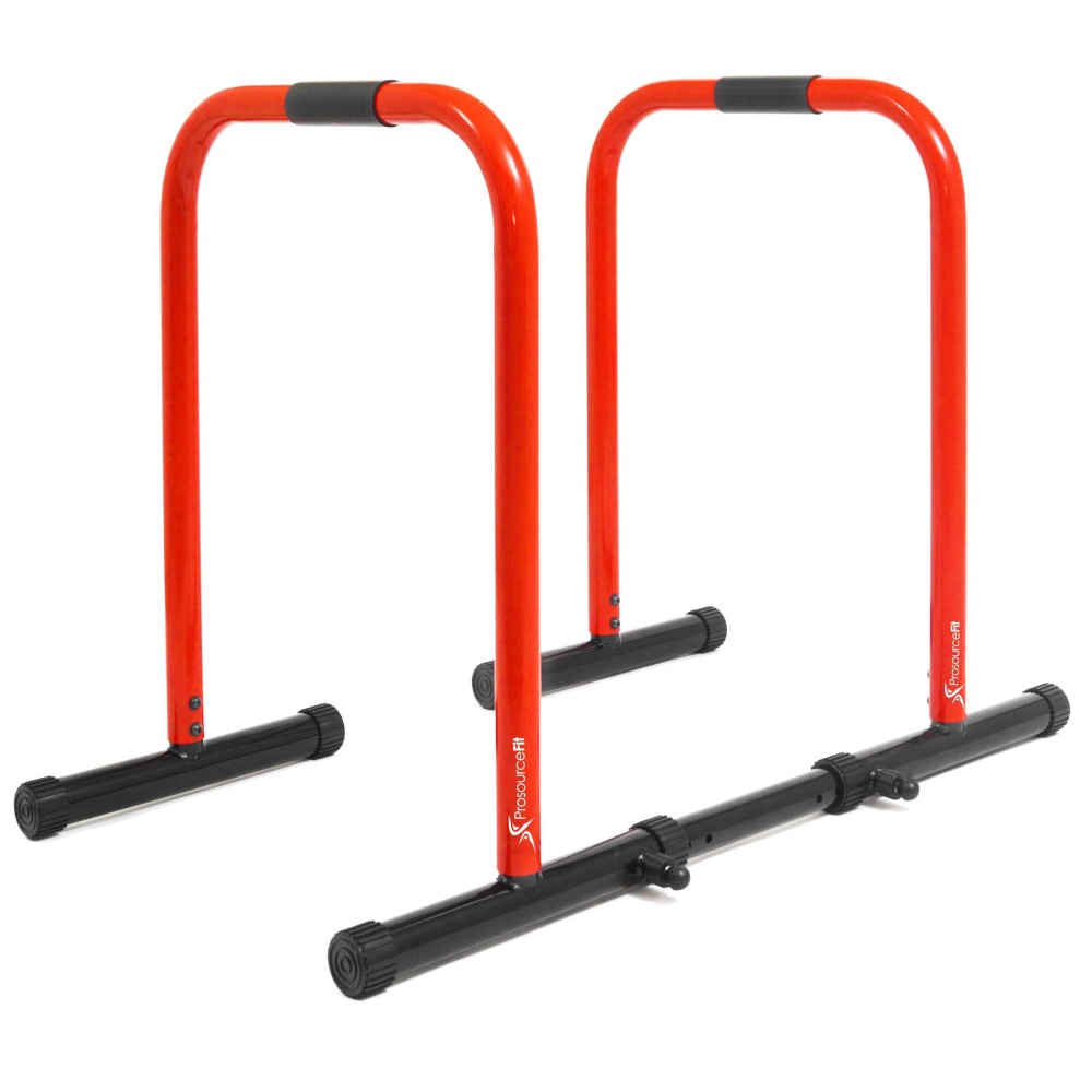 Prosourcefit Dip Stand Station, Heavy Duty Ultimate Body Press Bar With Safety Connector For Tricep Dips, Red