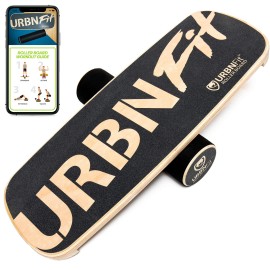 URBNFit Wooden Balance Board Trainer - Wobble Board for Skateboard, Hockey, Snowboard & Surf Training - Balancing Board w/ Workout Guide to Exercise and Build Core Stability