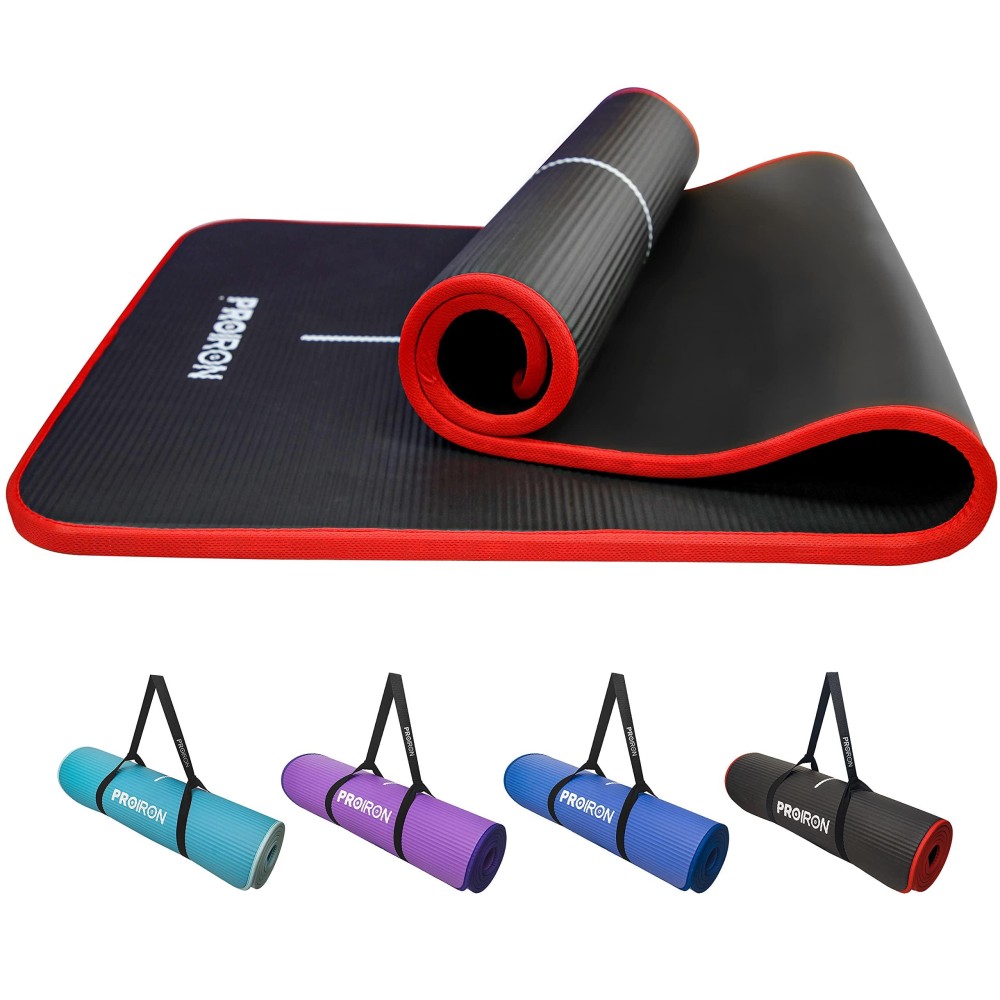 Proiron Pilates Mat High Density Nbr Exercise Yoga Mat For Pilates, Fitness & Workout (Black+Red)