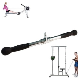 Lat Bar Cable Machine Attachment Curl Pulldown Bar Barbell Revolving Bar, Multi-Exerciser Cable Attachment Bar, Solid Steel Tricep Press Down Bar with Rubber Handgrips & Revolving Hanger(20 Inch)