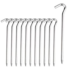 Tent Pegs - 12Pcs Aluminium Tent Stakes Pegs With Hook - 7 Hexagon Rod Stakes Nail Spike Garden Camping Pegs For Pitching Camping, Canopies (Silver)