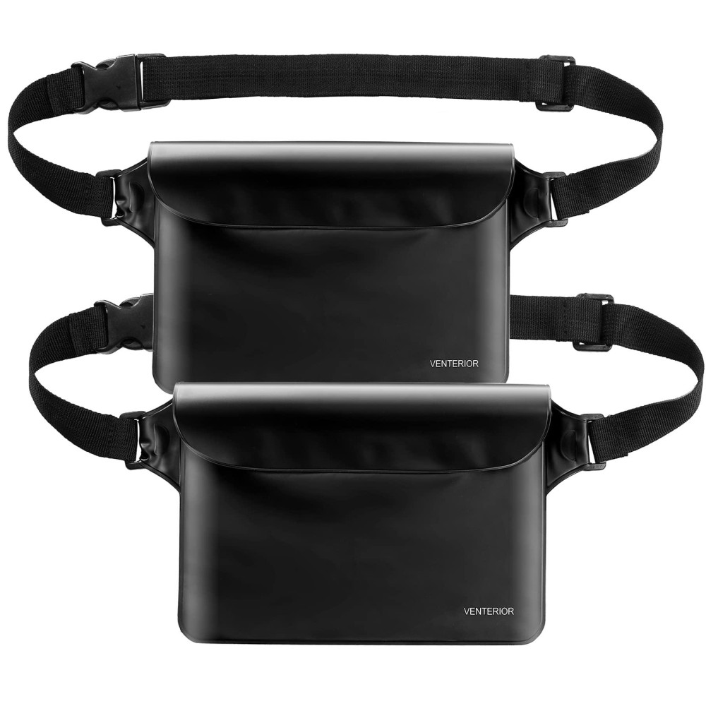 Waterproof Waist Pouch 2-Pack Beach Accessories Waterproof Fanny Pack Dry Bag For Swimming Snorkeling Sailing Kayaking Pool Water Parks Keep Your Phone Wallet Safe And Dry (Black & Black)