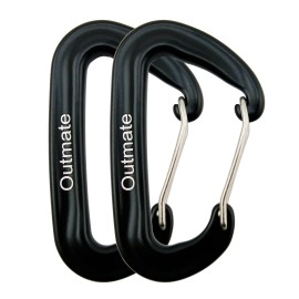 Outmate 12Kn Heavy-Duty Carabiner Clips - Durable, Lightweight Aluminum Alloy Carabiners For Hiking, Camping, Keychains, Dog Leashes, Hammocks & More(Wire Gate,2 Black)