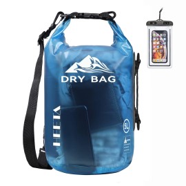 Heeta Waterproof Dry Bag For Women Men, Roll Top Lightweight Dry Storage Bag Backpack With Phone Case For Travel, Swimming, Boating, Kayaking, Camping And Beach, Transparent Blue 20L