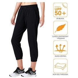 Naviskin Womens Lightweight Joggers Capri Pants Quick Dry Workout Running Sweatpants Upf 50+ Sun Protection Hiking Pants Black Size S