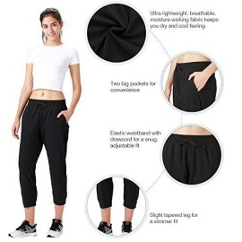 Naviskin Womens Lightweight Joggers Capri Pants Quick Dry Workout Running Sweatpants Upf 50+ Sun Protection Hiking Pants Black Size S