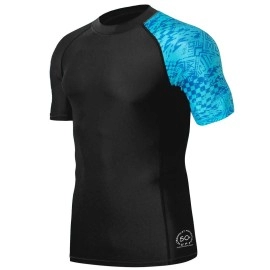 Huge Sports Mens Splice Uv Sun Protection Upf 50 Skins Rash Guard Short Sleeves(Blue Pictogram, M)