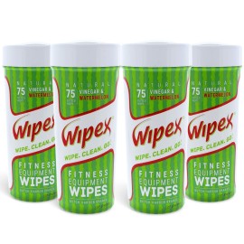 Wipex Gym Equipment Cleaner Gym Wipes - 75ct Workout Equipment Cleaner Wipes for Personal Use - Fitness Equipment, MMA Gear, Pilates, Spas, Gyms, Peloton Bikes, Watermelon Scent (4 Canisters)