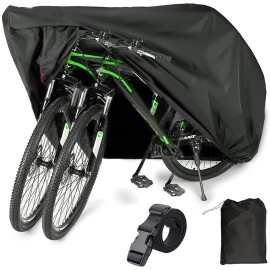 Eugo Bike Cover For 2 Or 3 Bikes Outdoor Waterproof Bicycle Motorcycle Covers Xl Xxl Oxford Fabric Rain Sun Uv Dust Wind Proof For Mountain Road Electric Bike (Black-210D-Xl For 2 Bikes)