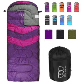 Gold Armour Sleeping Bags For Adults Kids Boys Girls Backpacking Hiking Camping, Cold Warm Weather 4 Seasons, Indoor Outdoor Use, Lightweight & Waterproof, Left Zipper (Purple & Fuchsia)