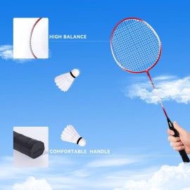 GSE Recreational Badminton Set, Sports Outdoor Net Set Including 20'*2' Portable Badminton Net +4 Badminton Rackets+ 3 Shuttlecocks Best for 2-on-2 Games