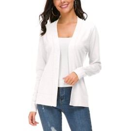 Urban Coco Womens Long Sleeve Open Front Knit Cardigan Sweater (S, White)