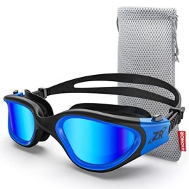 Zionor Swim Goggles, G1 Polarized Swimming Goggles Uv Protection Leakproof Anti-Fog Adjustable Strap For Adult Men Women (Polarized Mirror Blue Lens)