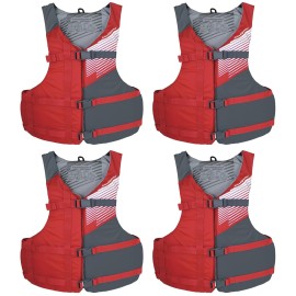 Stohlquist Fit Adult Pfd Life Vest Pack Of 4 Coast Guard Approved, Adjustable Size, Unisex, Lightweight, High Mobility, Pvc Free Life Jacket - Value Pack