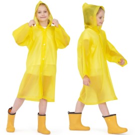 Opret 2 Pack Yellow Raincoats For Kids, Reusable Rain Ponchos With Hood And Sleeves Children Waterproof Rain Coats For Boys And Girls