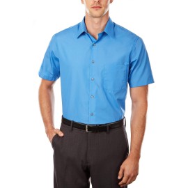 Van Heusen Mens Short Sleeve Regular Fit Poplin Solid Dress Shirt, Pacifico, 145 Neck Small Us
