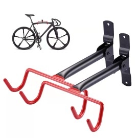 Phunaya Bike Hanger Wall Mount Bike Hook Horizontal Foldable Bicycle Holder Garage Bike Storage Bicycle Hoist Heavy Duty Screws (2 Pack)