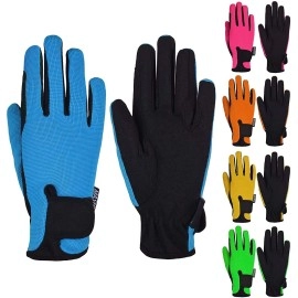 Kids Horse Riding Gloves Children Equestrian Horseback Winter Biking Bike Gardening Ski Snow Cycling Boys Girls Mittens Pony Youth Outdoor Mitts (Blue, Age 12-14 Years)