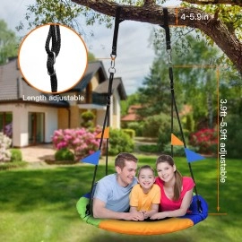 PACEARTH 40 Inch Saucer Tree Swing Flying 660lb Weight Capacity 2 Added Hanging Straps Adjustable Multi-Strand Ropes Colorful Safe and Durable Swing Seat for Children