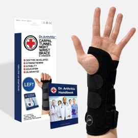 Doctor Developed Carpal Tunnel Wrist Brace For Night Support - Wrist Brace For Carpal Tunnel With Wrist Splint - Sleep Brace For Sprained Wrist - F.D.A Medical Device & Handbook (Left Hand)