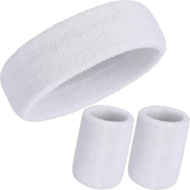 Willbond 3 Pieces Sweatbands Set, Includes Sports Headband And Wrist Sweatbands Striped Sweat Band For Athletic Men And Women (White)