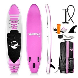 Serenelife Inflatable Stand Up Paddle Board (6 Thick) With Premium Sup Accessories Carry Bag Wide Stance, Bottom Fin For Paddling, Surf Control, Non-Slip Deck Youth Adult Standing Boat, Pink