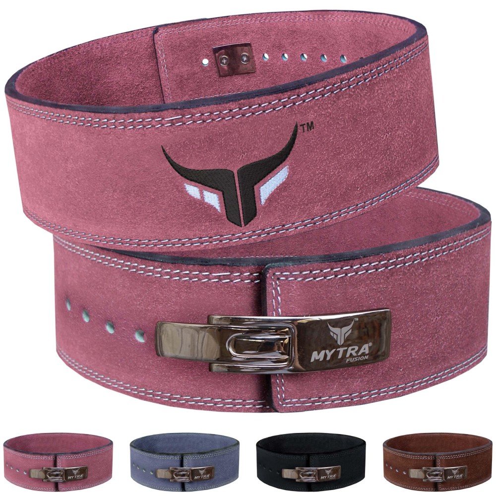 Mytra Fusion Leather Weight Lifting Power Lifting Back Support Belt Weight Lifting Belt Men Weight Lifting Belt Women Weightlifting Belt (Small, Pink)