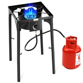 Goplus Outdoor Camping Stove, Single Burner Propane Gas Cooker W/Detachable Legs & 0-20 Psi Regulator & Csa Approval For Camp Paito Rv, Cast Iron, 100,000-Btu