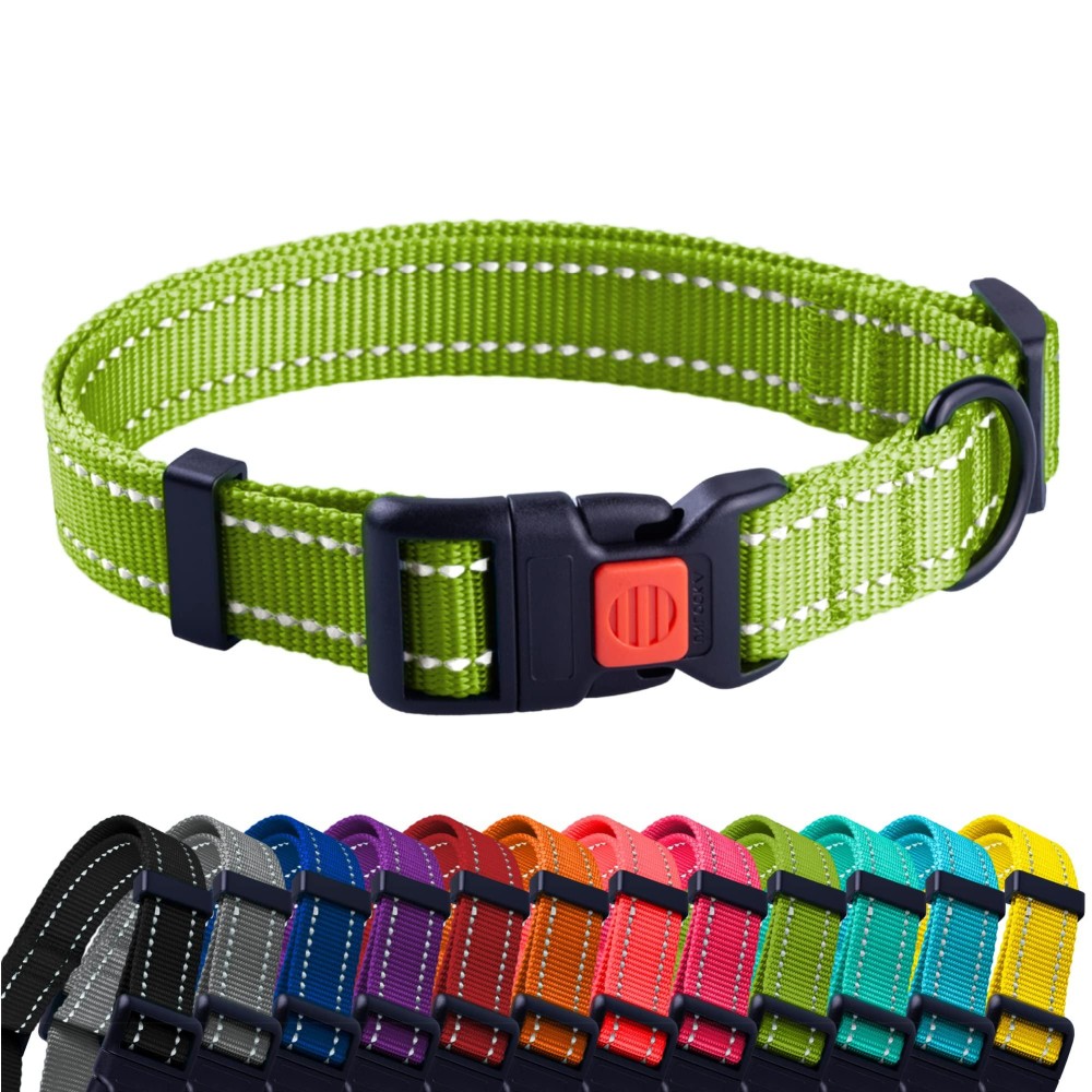 Collardirect Reflective Dog Collar For A Small, Medium, Large Dog Or Puppy With A Quick Release Buckle - Boy And Girl - Nylon Suitable For Swimming (18-26 Inch, Lime Green)