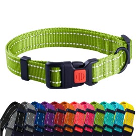 Collardirect Reflective Dog Collar For A Small, Medium, Large Dog Or Puppy With A Quick Release Buckle - Boy And Girl - Nylon Suitable For Swimming (18-26 Inch, Lime Green)