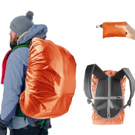 Frelaxy Waterproof Backpack Rain Cover, Upgraded Triple Waterproofing, Antislip Cross Buckle Strap (Orange, M (For 25L-35L Backpack))