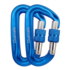 Outmate Hammock Carabiner Clip,12Kn 7075 Aluminium Alloy Screwgate Carabiners,Heavy Duty Clips 2645Lbs1200Kg For Hiking, Camping, Keychains, Dog Leashes, Hammocks More(Screw Gate,2 Blue)