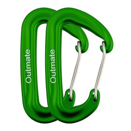 Outmate 12Kn Heavy-Duty Carabiner Clips - Durable, Lightweight Aluminum Alloy Carabiners For Hiking, Camping, Keychains, Dog Leashes, Hammocks & More(Wire Gate,2 Green)