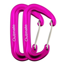 Outmate 12Kn Heavy-Duty Carabiner Clips - Durable, Lightweight Aluminum Alloy Carabiners For Hiking, Camping, Keychains, Dog Leashes, Hammocks & More(Wire Gate,2 Pink)