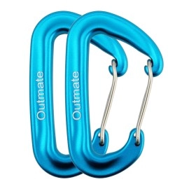 Outmate 12Kn Heavy-Duty Carabiner Clips - Durable, Lightweight Aluminum Alloy Carabiners For Hiking, Camping, Keychains, Dog Leashes, Hammocks More(Wire Gate,2 Cyan)