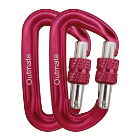 Outmate 12Kn Heavy-Duty Carabiner Clips - Durable, Lightweight Aluminum Alloy Carabiners For Hiking, Camping, Keychains, Dog Leashes, Hammocks & More(Screw Gate,2 Red)