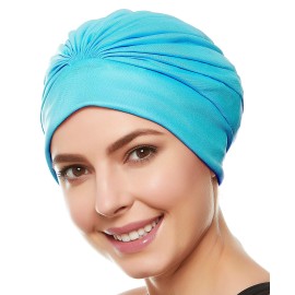 Beemo Swim Caps for Women Swimming Turban Polyester Latex Lined Pleated for Ladies - Turquise