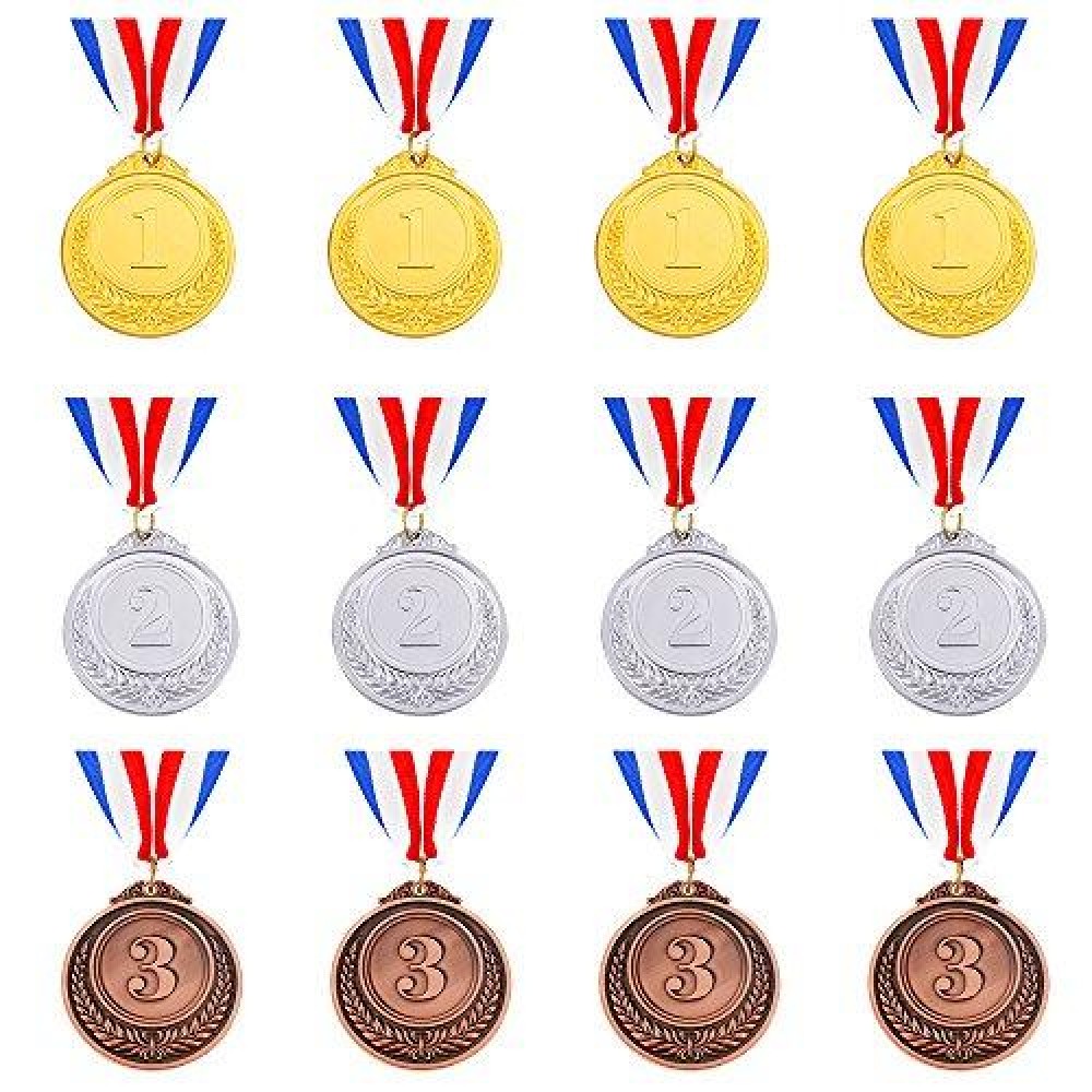 Caydo 12 Pieces Gold Silver Bronze Award Medals 1St 2Nd 3Rd Place Medals Metal Medals For Competitions 2.55 Inches