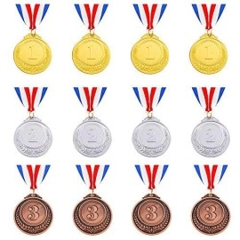 Caydo 12 Pieces Gold Silver Bronze Award Medals 1St 2Nd 3Rd Place Medals Metal Medals For Competitions 2.55 Inches