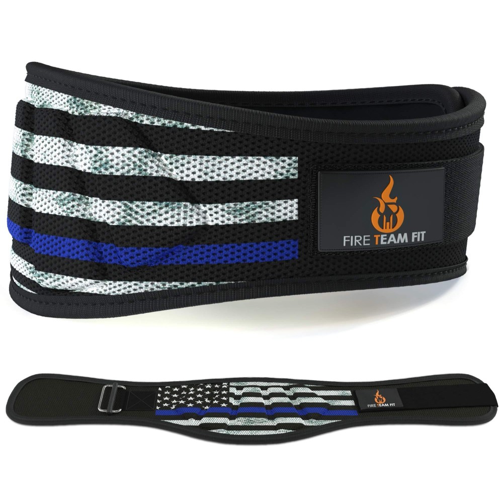 Fire Team Fit Weightlifting Belt, Weight Belt, Weight Lifting Belt For Men And Women, 6 Inch, Back Support For Lifting, Squat And Deadlifting Workout Belt (Blue Line, 30 - 34 Around Navel, Small)